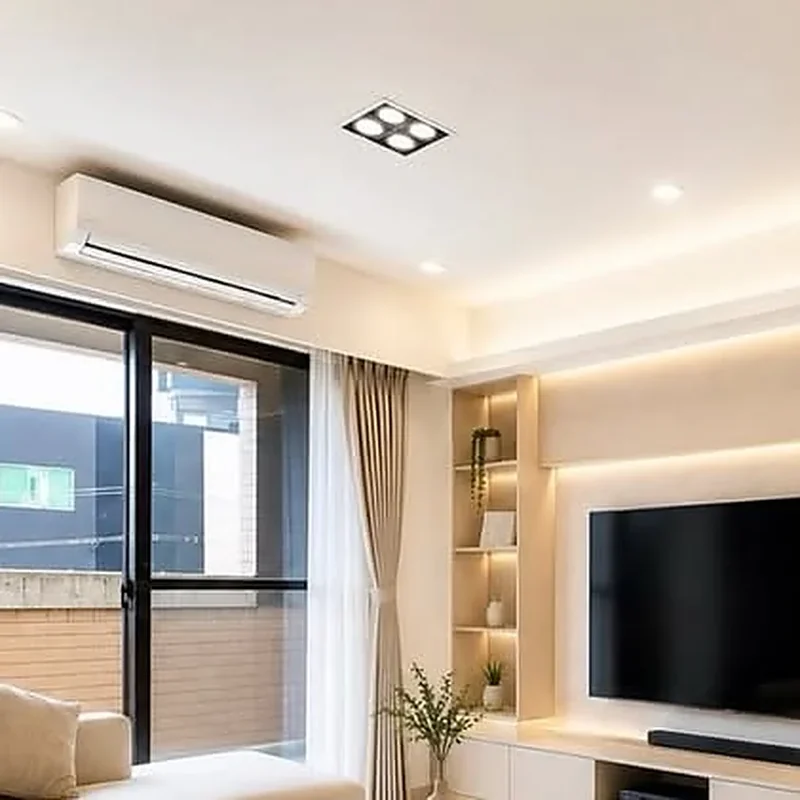 桃園八德高陞II 55坪現代奶油風-客廳落地窗、圓潤線條電視牆與展示層架